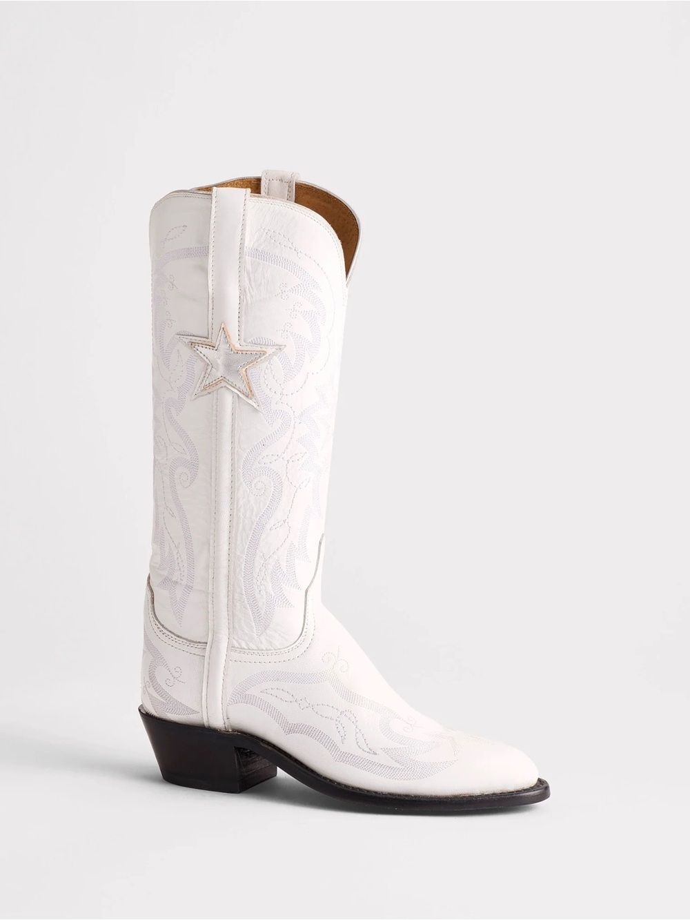 Lucchese White Star Embroidered Western Boot